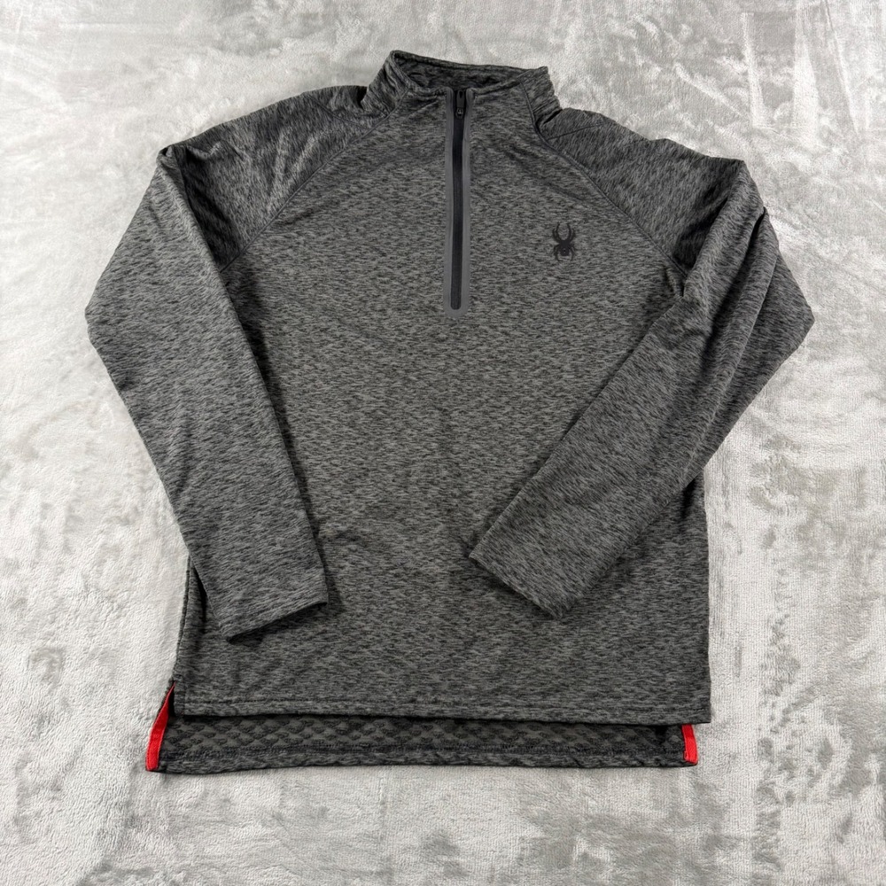 Spyder Active Mens Quarter Zip Pullover Gray Heather Waffle Grid Fleece Small